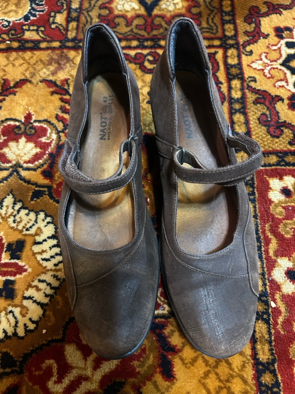 Naot Brown Suede Mary Jane wedge with Strap